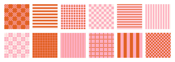 Geometric set checkered and linear backgrounds. Abstract vector seamless pattern. Check, plaid, striped  prints. Vector illustration