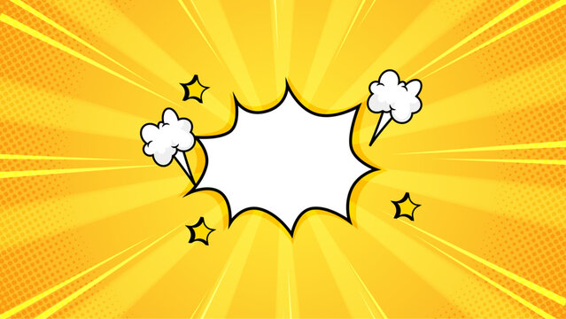 Yellow comic book explosion with blank speech bubble suitable for adding text overlays in graphic design projects, social media, or presentations.
