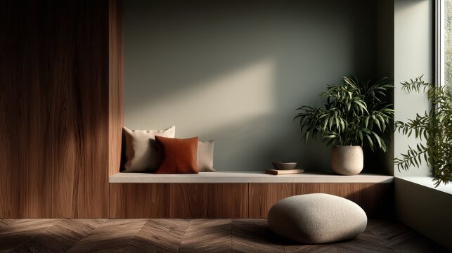 Peaceful modern interior seating area with natural light.