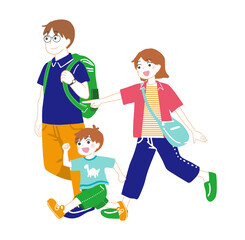 お出かけする家族