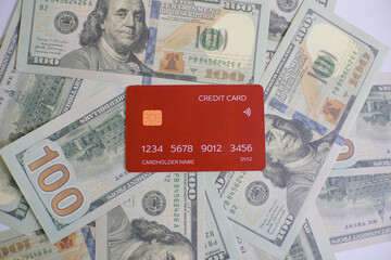 Credit card shopping money. American money with debit card. Washington American cash, usd background