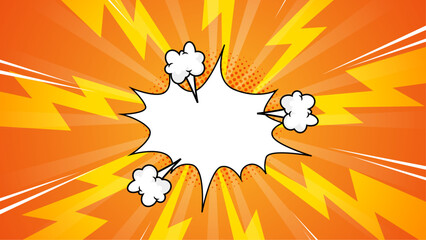 Vibrant comic book explosion with lightning bolts perfect for superhero themed designs, posters, and children's comic illustrations. Explosive energy!