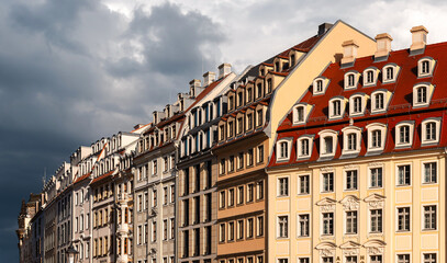 Dresden, historic center. View of reconstructed houses from Neumarkt