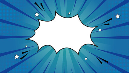 Blue comic book speech bubble, perfect for adding dialogue in design projects, presentations, or social media posts with a playful touch.