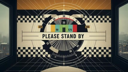 Retro Test Pattern Screen Displaying Please Stand By Message in a Control Room