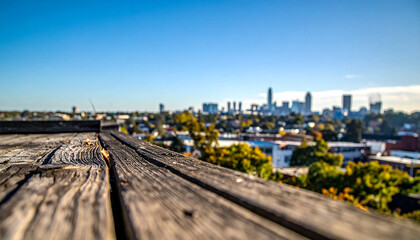 Fototapeta premium City skyline view from wooden deck cityscape urban