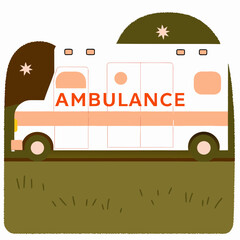 Ambulance vehicle on green background with abstract design  