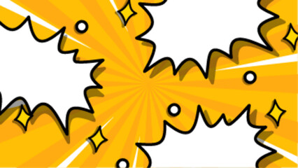 Three blank comic speech bubbles on a yellow radial background. Ideal for adding custom dialogue or quotes in designs.