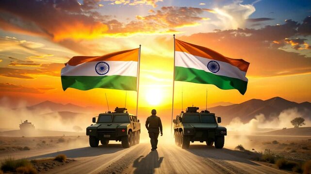 Indian Soldiers March, National Flags, Sunrise, Patriotism, Military Pride