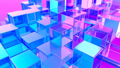 Abstract Geometric Background with Shiny Blue Pink Cubes