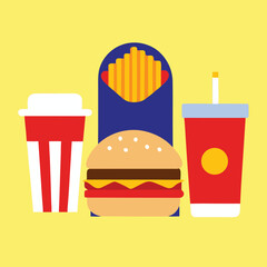 Flat Lay Illustration of Classic Fast Food Meal