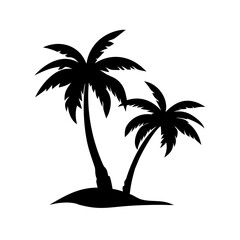 Palm Tree Duo Silhouette on Island – Tropical Beach Vector Design