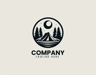 Peaceful Camping Night Scene Tent Forest Moon Outdoor Adventure Vector Logo Design