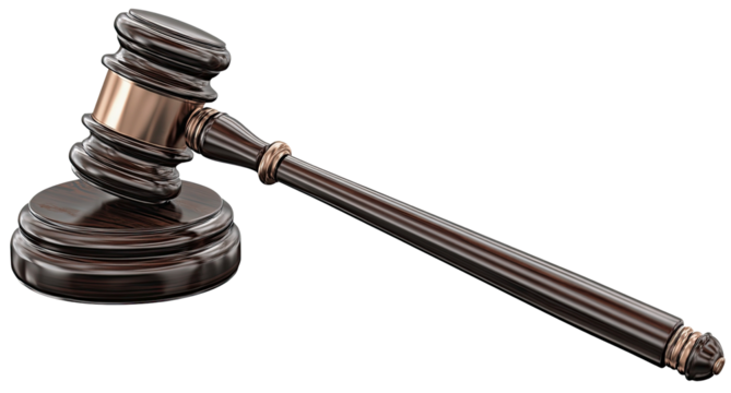 Detailed Wooden Gavel Close Up on Transparent Background detailed