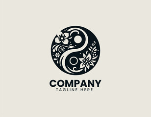 Harmonious Floral Yin Yang Balance Nature Spirit Vector Logo Design