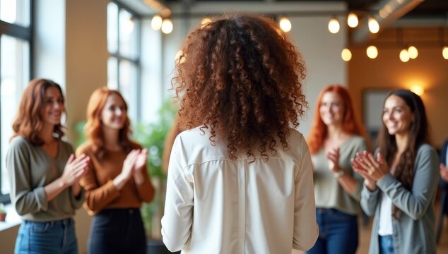 A diverse group of young friends is smiling and talking at a vibrant bar or cafe in the city at night