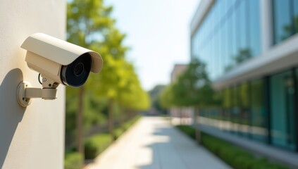 Urban surveillance: security cameras on buildings and streets provide constant monitoring and protection