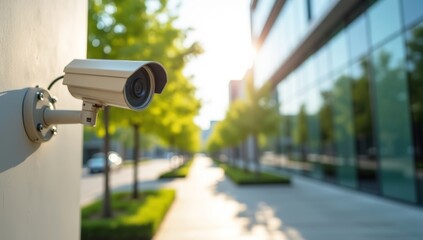 Urban surveillance: security cameras on buildings and streets provide constant monitoring and protection