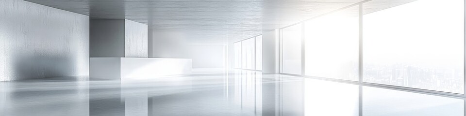 White interior apartment panorama, showcasing a bright, minimalistic design, Generative AI
