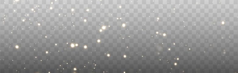 Golden stardust, sparkles, glitter, and confetti in a magical vector Overlay. Perfect for a festive, transparent background. Shine, sparkle, and celebrate in style with light effects.