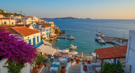 Fototapeta premium Picturesque Greek Island Village with Azure Waters