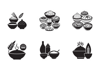 rice dishes silhouette vector illustration