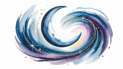 Enchanting Celestial Spiral with Crescent Moon and Sparkling Stars Capturing the Mystical Beauty of the Cosmos