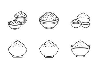 set of rice dishes line art vector illustration