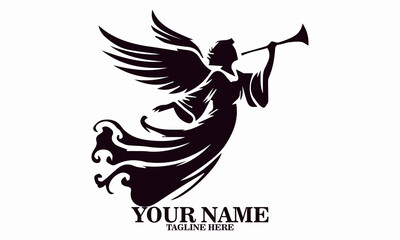 The angel with the trumpet vector illustration. Be an angel icon and logo design © Arnis