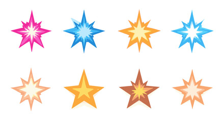 Eight starbursts in various colors add bright accents to any modern design or playful creative element, silhouette