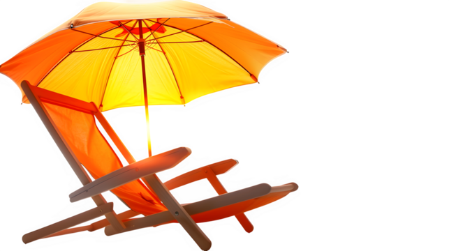 Orange beach chair and umbrella evoke summer vacation vibes isolated on transparent background