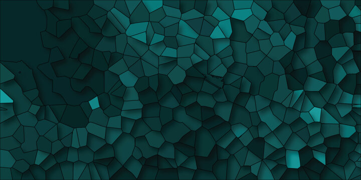 Abstract geometric pattern with teal and dark green tones representing cellular structures or mosaic designs