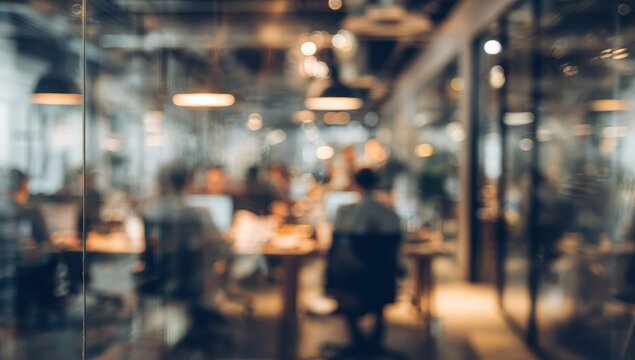Blurry interior of a modern coworking space