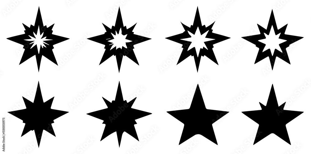 Poster starburst shapes in vector format are displayed in black and white with a unique design and pattern,