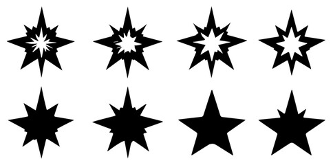Starburst shapes in vector format are displayed in black and white with a unique design and pattern, silhouette