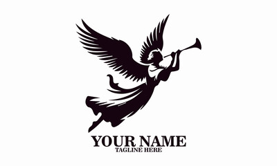 The angel with the trumpet vector illustration. Be an angel icon and logo design
