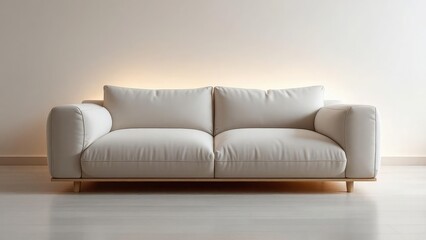 Minimalist white sofa with cushions in a bright room creating a serene and modern living space