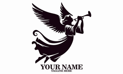 The angel with the trumpet vector illustration. Be an angel icon and logo design