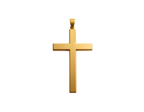 Minimalist Gold Cross Pendant with Chain Loop – Flat-Lay Isolated on White, AI Illustration