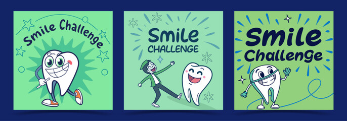 Fun Smile Challenge Tooth Characters for Dental Health Awareness
