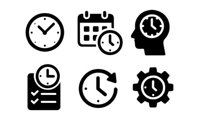 Time management icons: clocks, calendars, and productivity symbols for effective planning