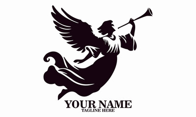 The angel with the trumpet vector illustration. Be an angel icon and logo design