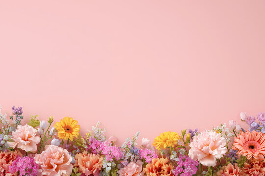 ピンクの背景に彩る花々：春の訪れを告げる華やかなフォト素材