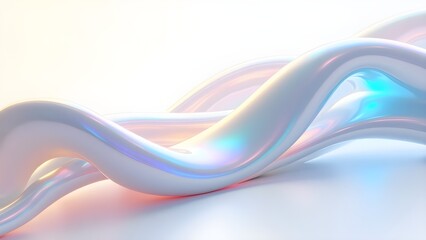 Organic Fluid Wave Shapes with Holographic Gradient on Matte Off-White Background