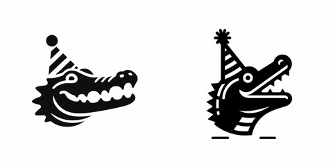 A Crocodile wear party hat. Cute Cartoon Clipart Silhouette Vector Illustration Line Art Illustration. Reptile get celebration headgear festive thematic animal costume.