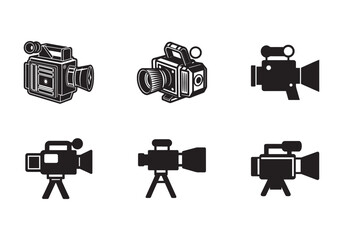 set of video camera icon silhouette vector illustration
