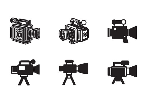 set of video camera icon silhouette vector illustration