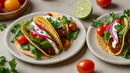 Delicious homemade tacos filled with seasoned ground meat fresh vegetables and creamy sauce a perfect meal
