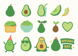 Cute Avocado Emoji Set for National Avocado Day Stickers and Icons