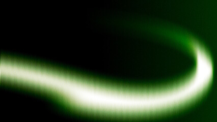 Green and white curved light wave with noise and dark background, abstract motion design
